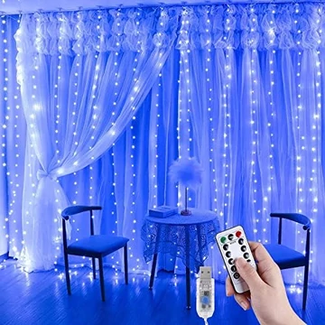 LED Fényfüggöny 8 fénymód távirányítóval USB Kék 3x2m