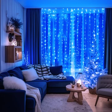 Kék Fényfüggöny 2m x 1.5 m Toldható