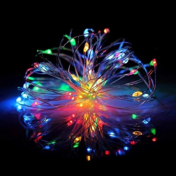 Színes Vízálló Elemes Izzósor Időzítővel és Programkapcsolóval 100LED 10m