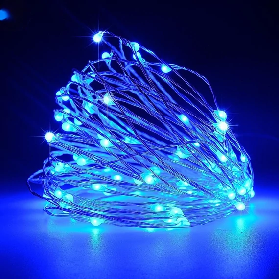 Kék Vízálló Elemes Izzósor Időzítővel és Programkapcsolóval 100LED 10m